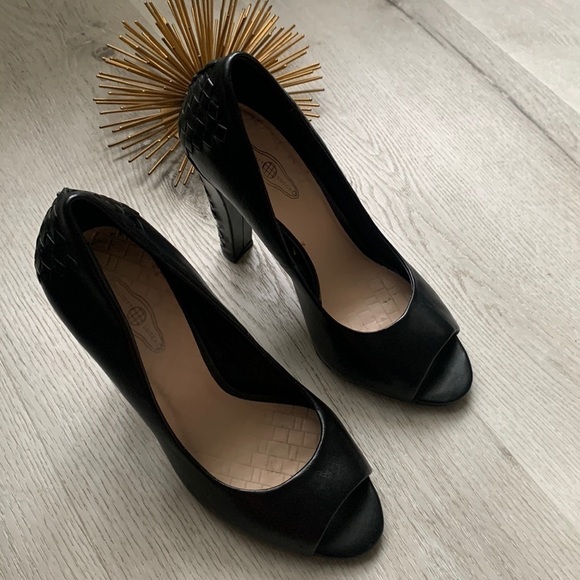 ELLIOTT LUCCA Black Andrea Peep-Toe Pump size 8.5 woven details black classic - Picture 9 of 12